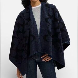 NWT! COACH signature poncho black and midnight navy OS